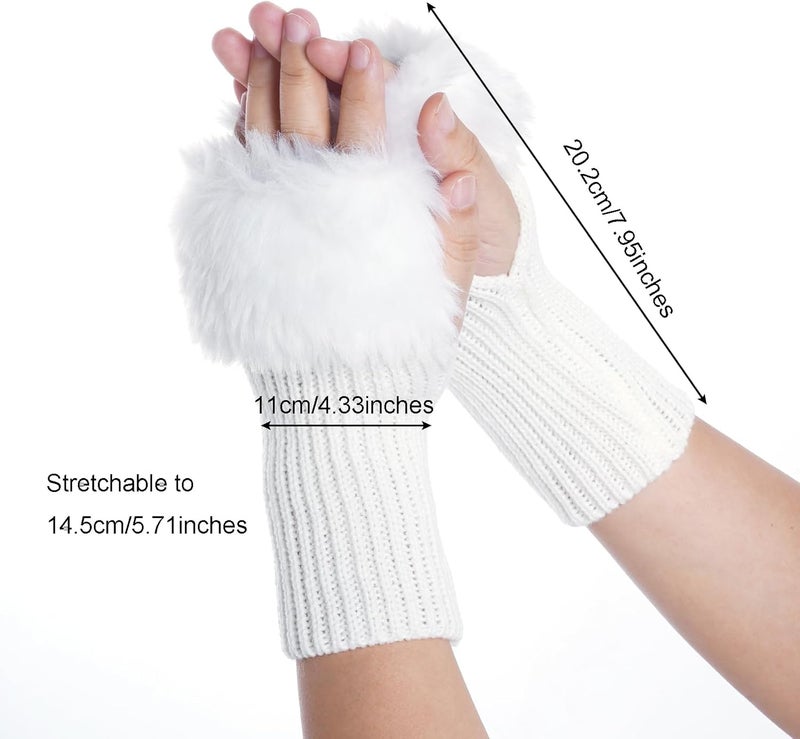 cnomg Winter Faux Fur Fingerless Gloves Faux Fur Half Finger Warmers Fingerless Gloves for Women Girls Working Writing - Image 2